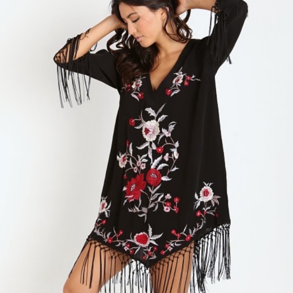 Anthropologie Cleobella Grace Floral Boho Fringe Embroidered Dress